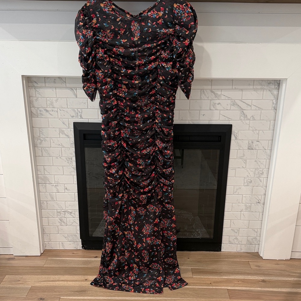 Free People briella twilight combo floral Black and Red Floral ruched mesh dress - Picture 6 of 11
